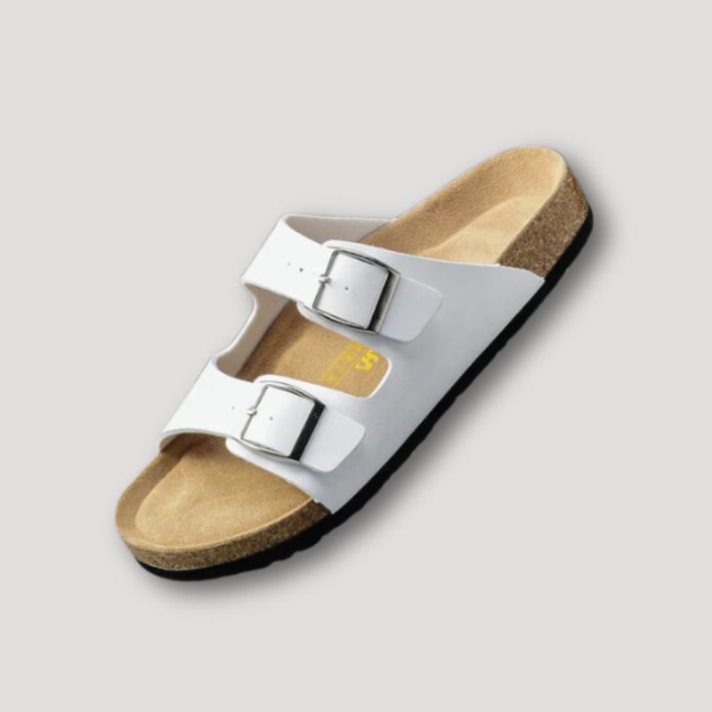 Double Buckle Leather Strap Cork Sandals