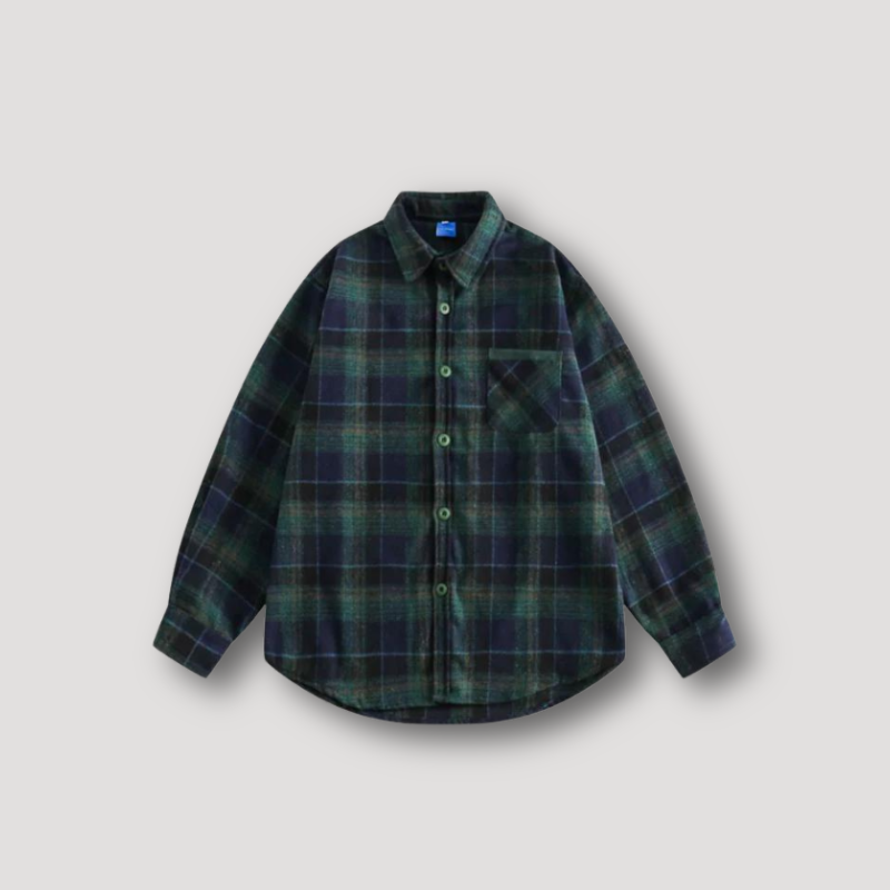 Vintage Button Up Check Shirts Men