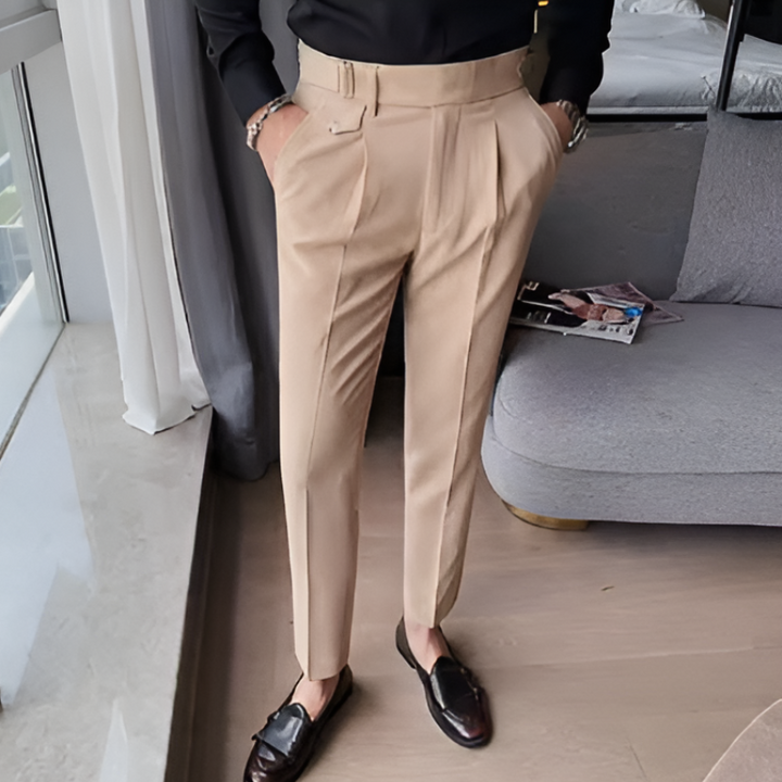 Casual Business Slim Fit Pleated Chino Pants Man